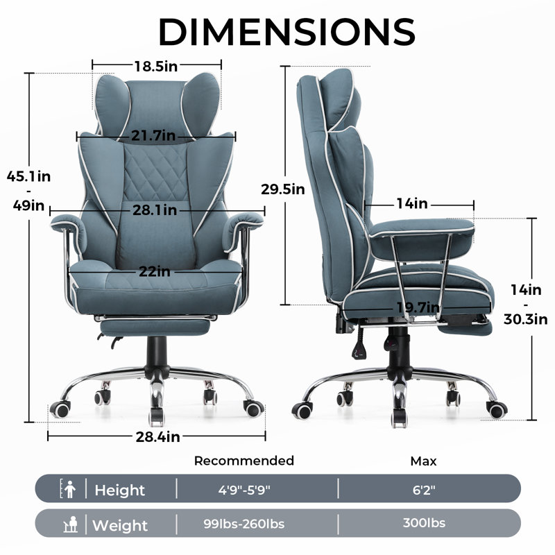 Inbox Zero Adjustable Reclining Ergonomic Faux Leather Swiveling PC & Racing Game Chair, Blue
