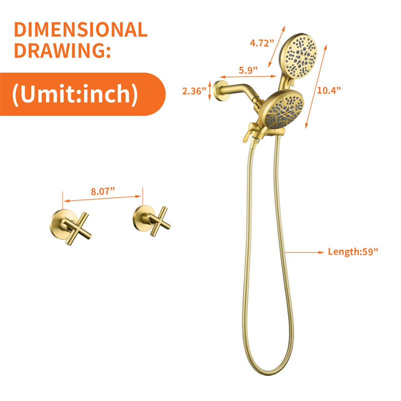 Volume Control Shower System with Rough in-Valve, Brushed Gold