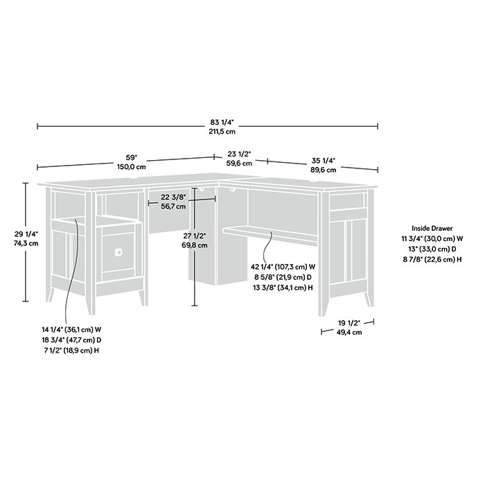 August Hill  L-Desk, Black/Brown