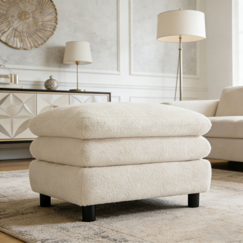 Curved Ottoman, Beige White