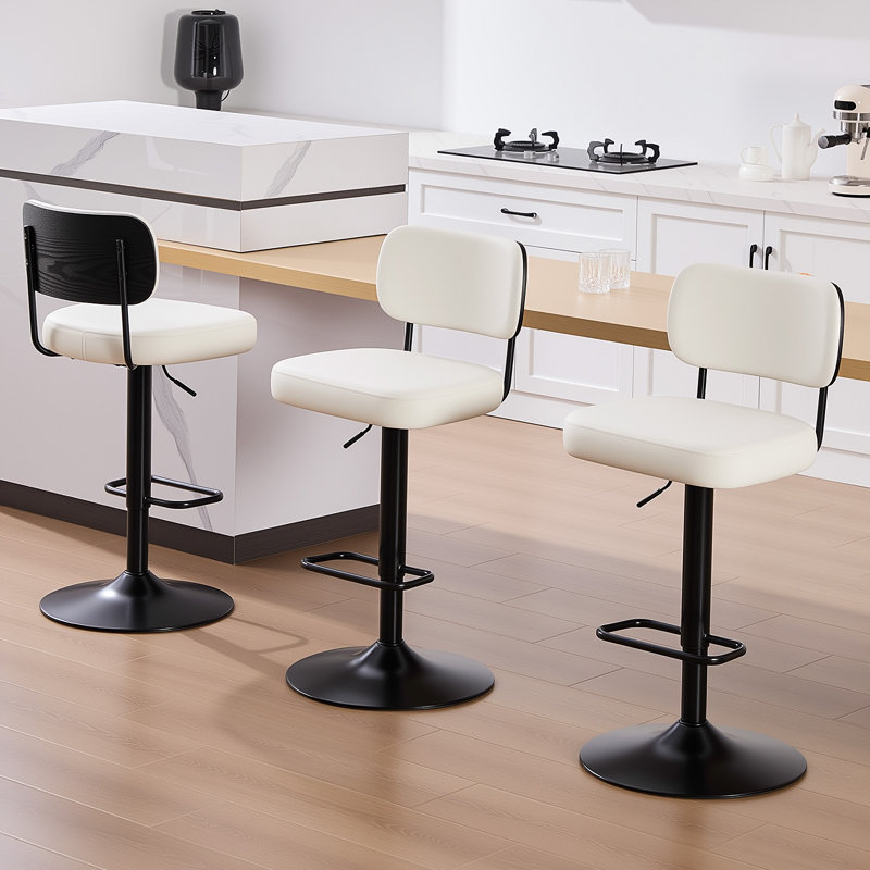 Tabourets de bar pivotants à hauteur ajustable 360 ° avec dossier rembourré, Blanc