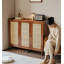 Armoire de rangement autoportante en bois et en rotin pour chaussures