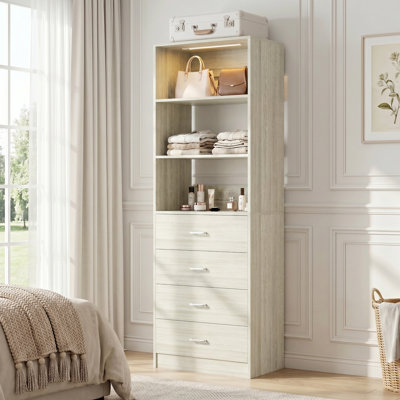 Système de placard Bettyann avec 4 tiroirs, capteur de lumière, tablettes réglables