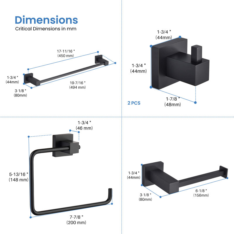 Cube 5 - Piece Bathroom Hardware Set, Matte Black
