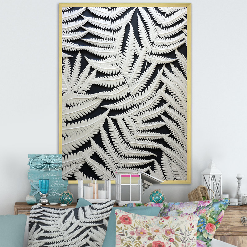 «White Ferns Serene Retreat I», reproduction sur toile, Cadre doré simple, H 32 po x l 24 po x P 1 po