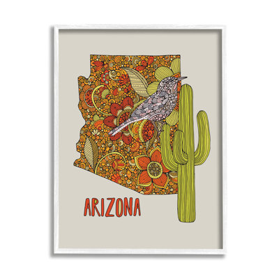 Arizona State Bird, détail de cactus à motif floral par Valentina Harper - cadre photo, impression sur bois