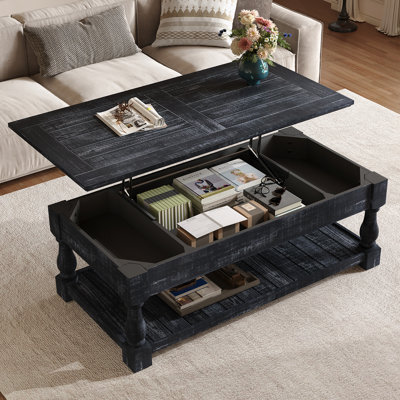 Table basse à plateau relevable avec tablette fixe Farmhouse