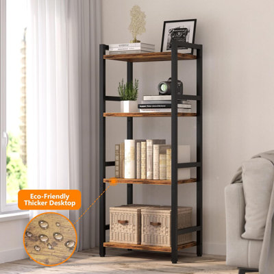 Bookcase With Steel Frame, Narrow Bookshelf For Storage And Organization, Open Shelf Design For Living Room, Home Office, Study