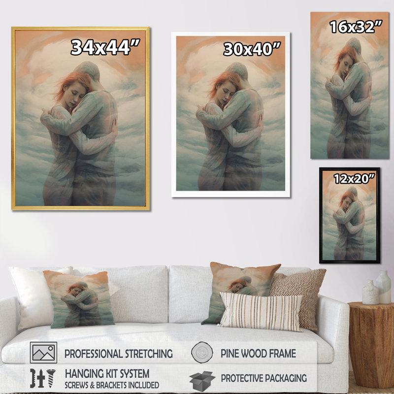 «Passionate Hug Couple Celebration I», reproduction sur toile, 32" H x 16" W, Cadre flottant brun