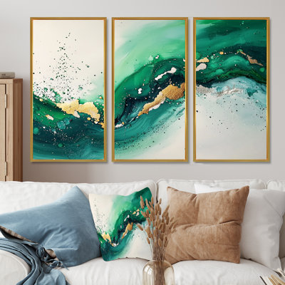 Fugue abstraite verte en couleur I - décoration murale minimalisme - 3 pièces