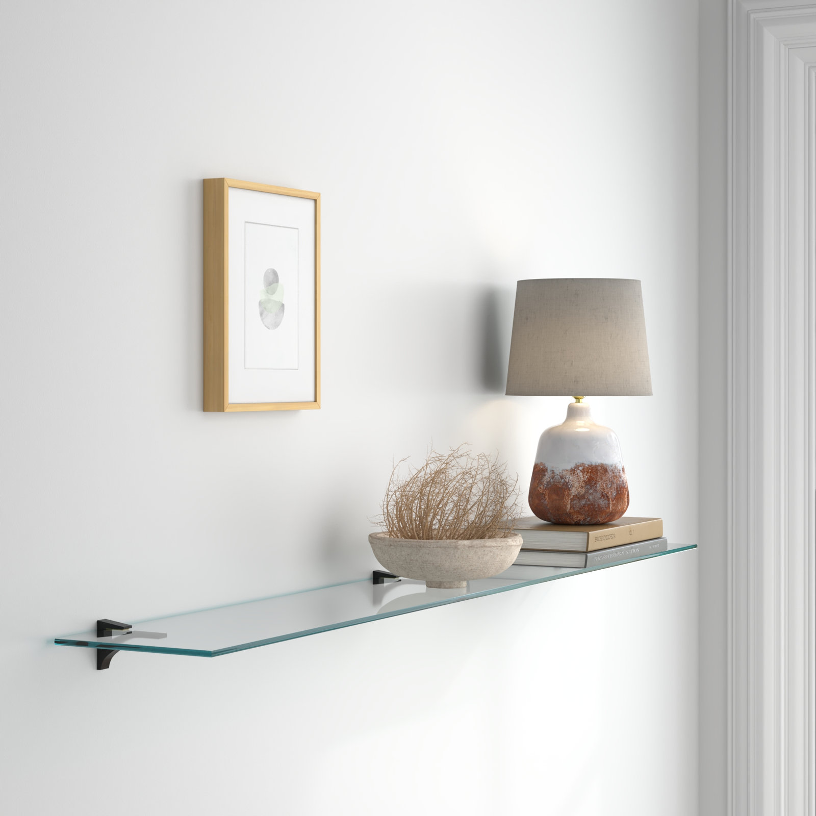 Electra Glass Wall Shelf, 2.86" H x 48" W x 10.5" D, Brass
