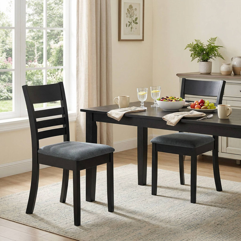 Ensemble de 2 chaises de cuisine de salle à manger rembourrées, structure en bois d'hévéa massif avec revêtement en lin respirant, siège rembourré en éponge haute densité et dossier ergonomique incurvé