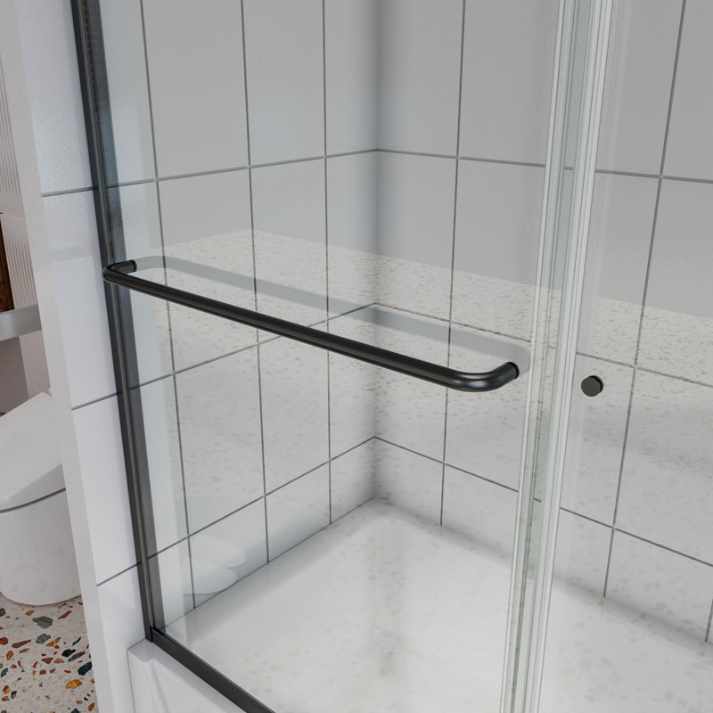60'' - W x 58'' H Double Added Door Semi-Frameless Shower Door with, Black