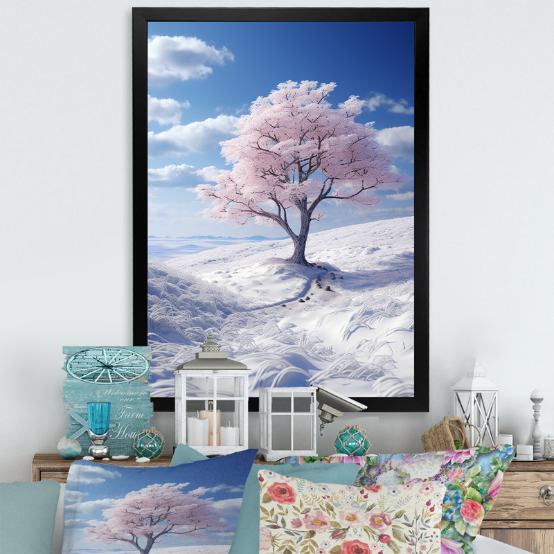 Arbre enneigé élégance I - imprimé, H 40 po x l 30 po x P 1,5 po, Cadre photo noir