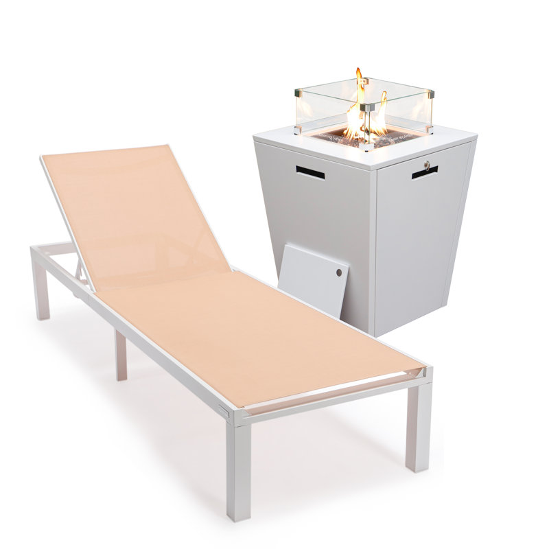 Ensemble de chaises longues d'extérieur en métal avec table, Brun clair, gris