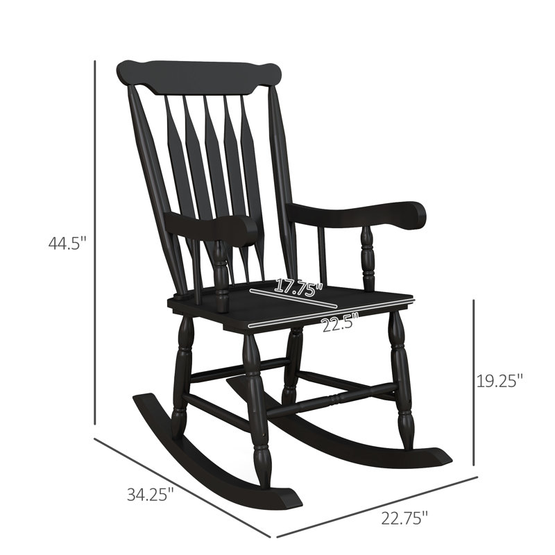 Ensemble de chaises berçantes Garden, capacité de 350 lb, dossier haut en bois pour patio, balcon, chaise noire, avec balcon, bois d'extérieur
