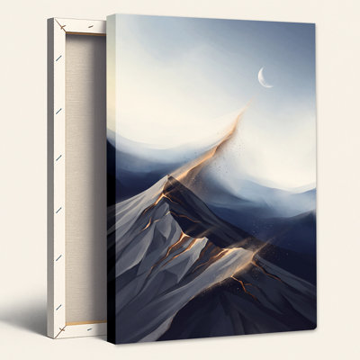 Abstrait montagnes bleues avec lignes dorées brillantes et art mural sur toile