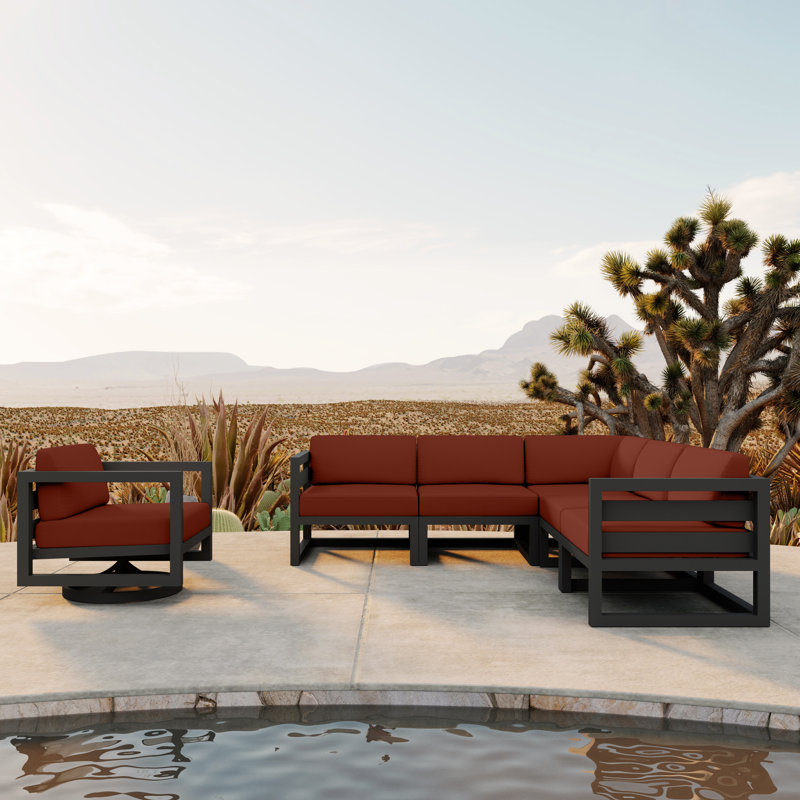Avion 6 Piece Sectional Set With Swivel, Slate, Cast Silver Sunbrella®
