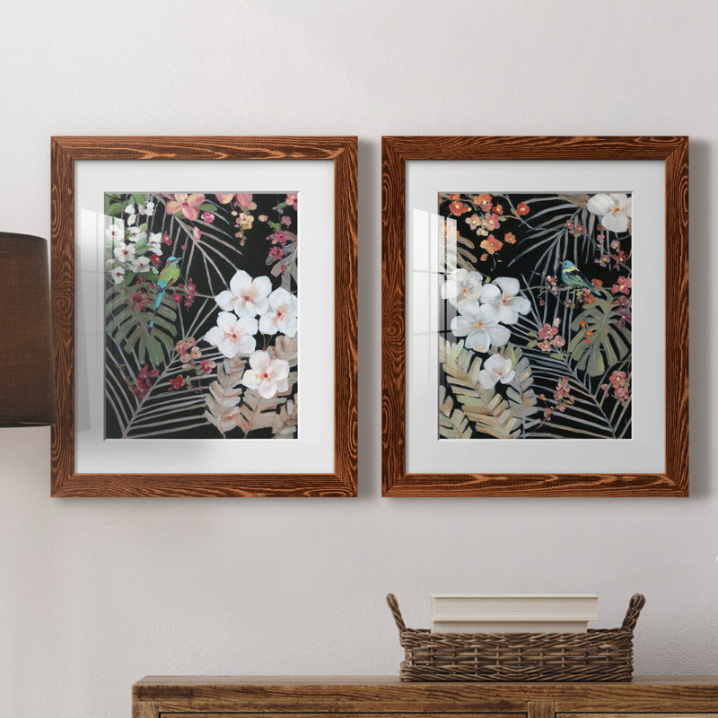 Tropical Midnight I - ensemble de 2 reproductions d'art, H 24 po x l 36 po x P 1,5 po, Papier avec cadre érable, Blanc