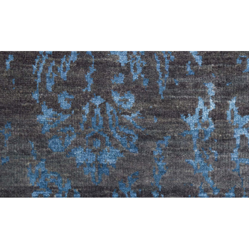 Tapis aubergine et bleu noué à la main de haute qualité