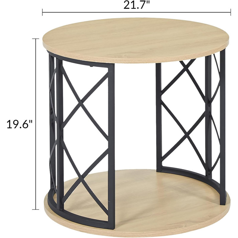 Table de bout ronde moderne avec tablette de rangement ouverte, structure en métal avec plateau en bois, table d'appoint facile à assembler pour le salon, la chambre à coucher et le bureau - P 21,7 po x H 19,6 po