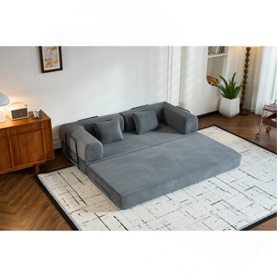 Canapé-lit convertible avec coussin cylindrique, canapé-lit pliant en velours côtelé à structure fixe, canapé-lit de salon pour le salon et la chambre à coucher (gris)