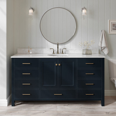 Meuble-lavabo simple en bois massif Flynt avec plateau en marbre de Carrare 0,75 po Flynt