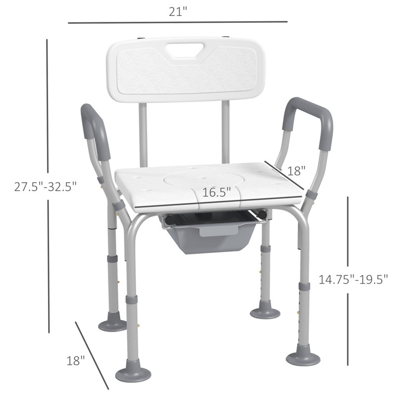 White Shower Chair With Wide Seat - 31 & Toilet Seat, Adjustable For Elderly And Disabled, 31,