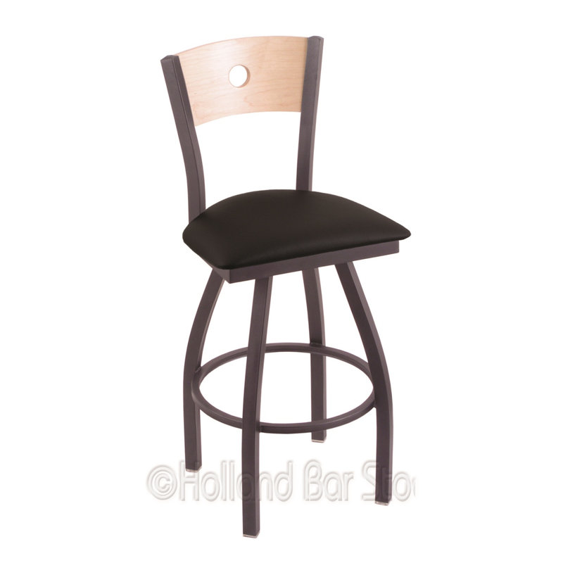 Voltaire Swivel Stool, 30, Bronze, Black Vinyl Seat/Medium Maple Back Finish