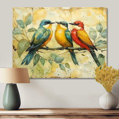 Fleurs jaunes et vertes d'Eden Birds II - oiseau, art mural