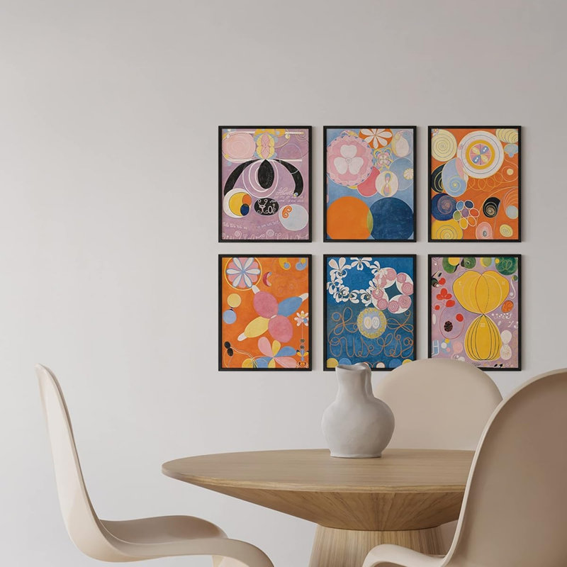 Ensemble de 6 décorations murales géométriques colorées abstraites, 8 po x 10 po, noir, pour studio et bureau