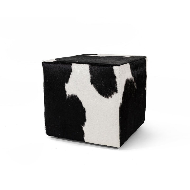 Repose-pieds en cuir de vache - pouf décoratif noir et blanc