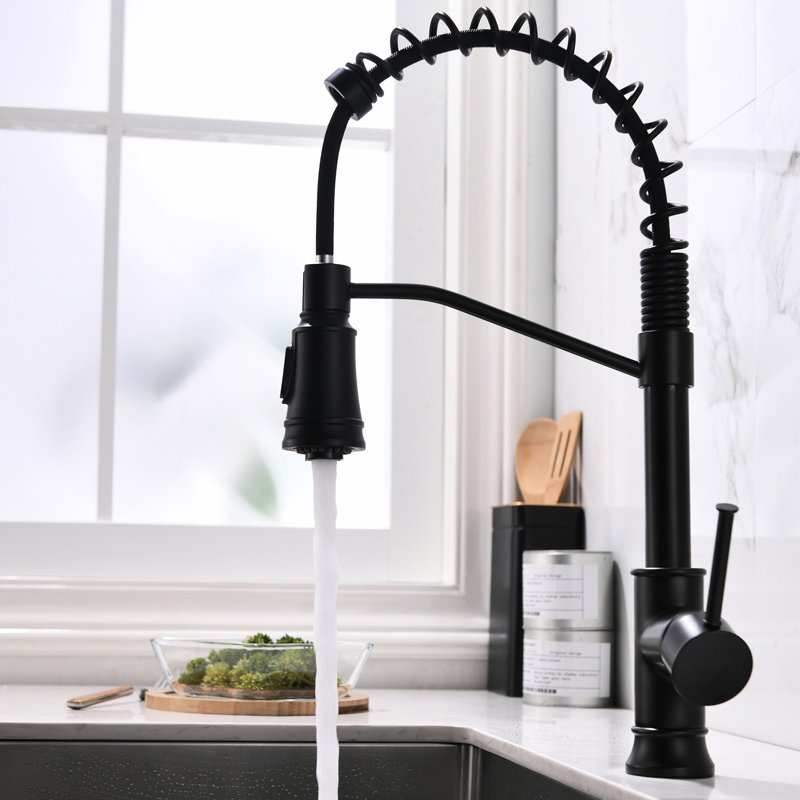 Robinet de cuisine en laiton massif avec extracteur - Rotation à 360 degrés pour évier noir contemporain