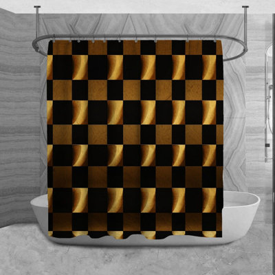 Checkered Shower Curtain Tartan Bathroom Decor Black