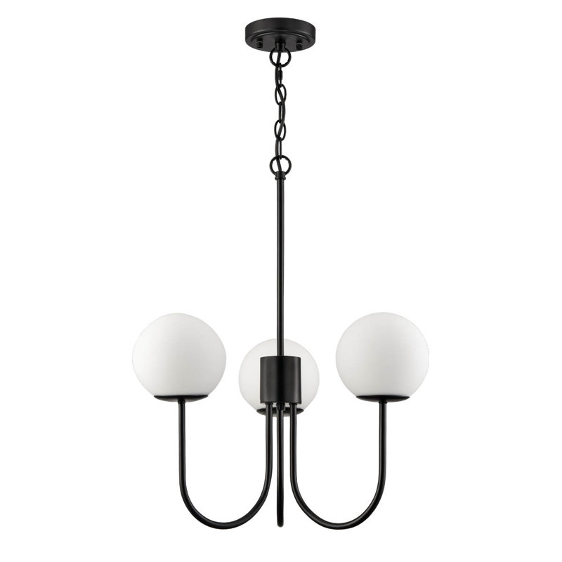 Lustre Mid-Century en laiton avec globe en verre laiteux, Noir satiné