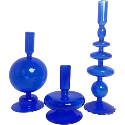 Glass Taper Candle Holders Blue Modern Centerpieces