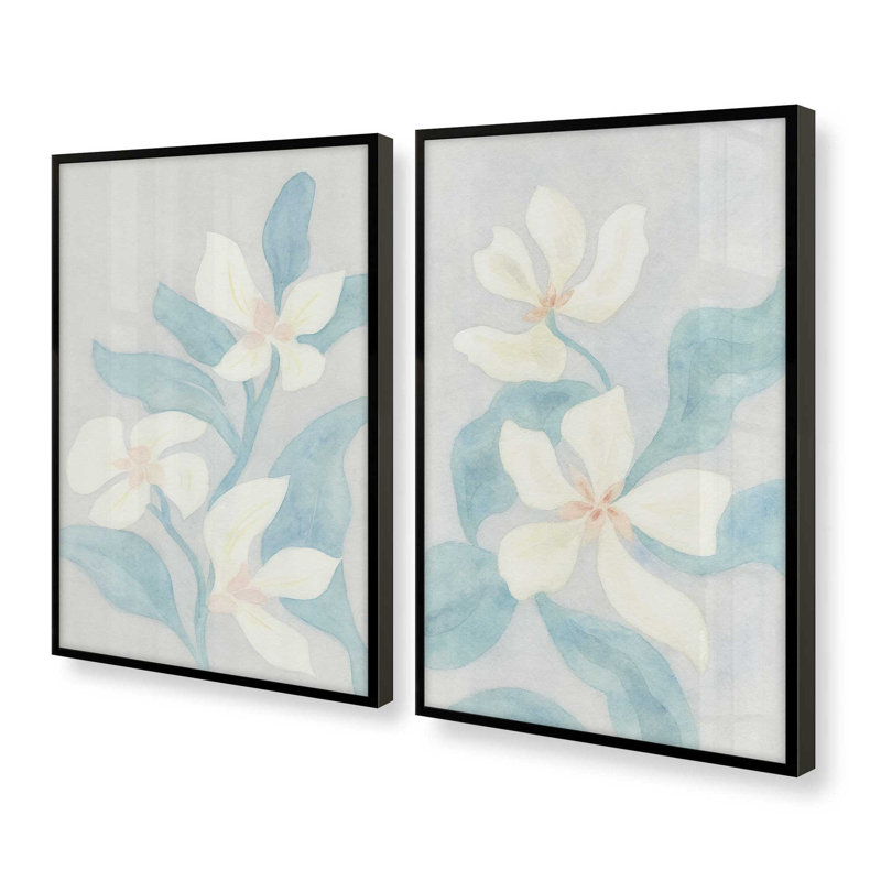 Ensemble de 2 reproductions Soft Petal Dance, 24" x 18", Framed Print, Satin Black