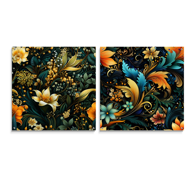 Parette - Ensemble abstrait d'art mural en verre acrylique sur 2, H 36 po x l 73 po