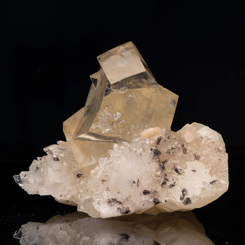 Golden Calcite on Apophyllite With Stilbite