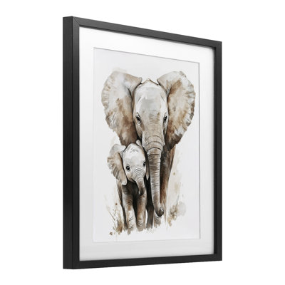 «Elephant Baby with Mother», reproduction encadrée sous verre, conception de Ramona Murdock