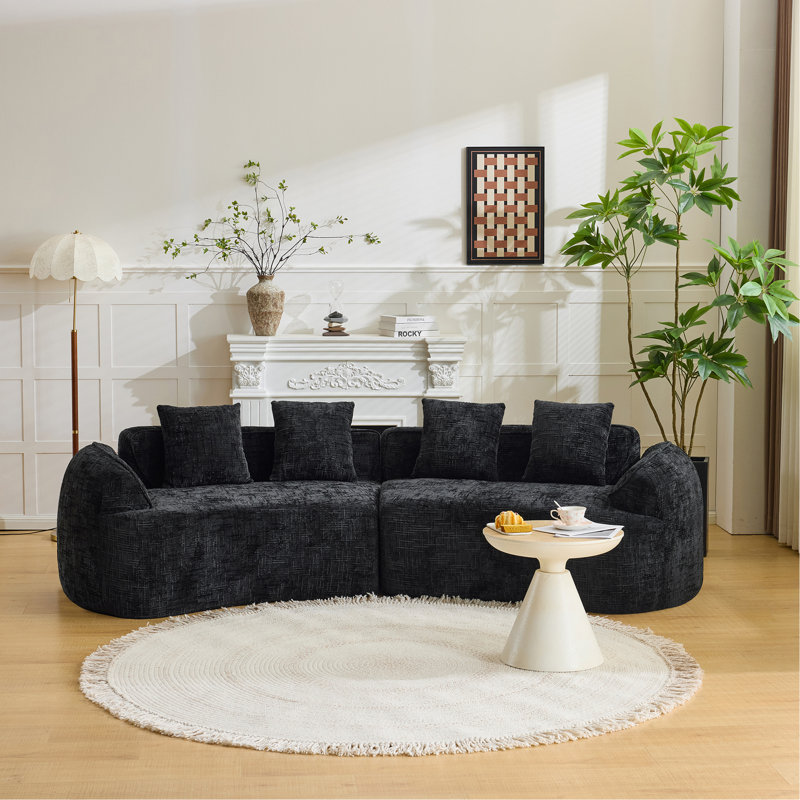 Black Curved Compressed Sofa, Creative Nordic-Style Design For Living Room, Comfortable, Soft And Suitable For Multiple Scenarios
