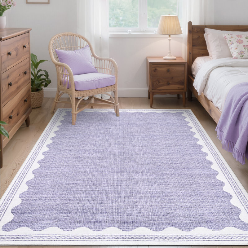 Tapis festonné et lavable pour tapis de chambre à coucher moderne, Mauve, Rectangulaire 8 pi x 10 pi