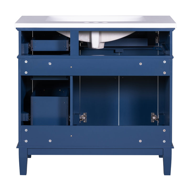 Meuble-lavabo moderne 36 po avec lavabo en résine, Bleu