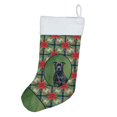 Black American Staffordshire Terrier Christmas PoinsettIas Holiday Stocking