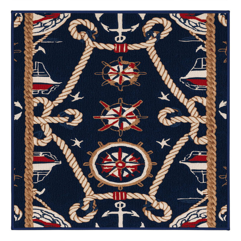 Washable Marina elements Nautical Area Rug, Square 4'