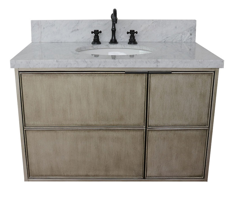 37'' Single Bathroom Vanity with Stone Top, White Carrara