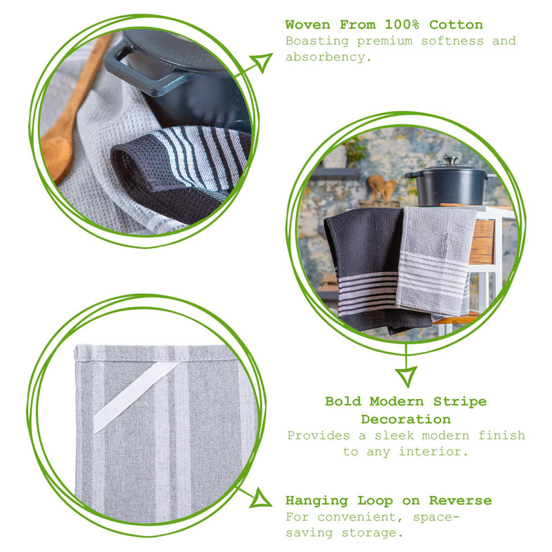 Cotton Stripe Tea Towel Kitchen Towel, Grey