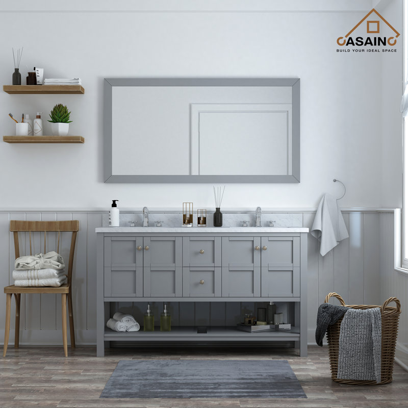 60 po X P 22 po X P 35,4 po Meuble-lavabo avec miroir H, gris