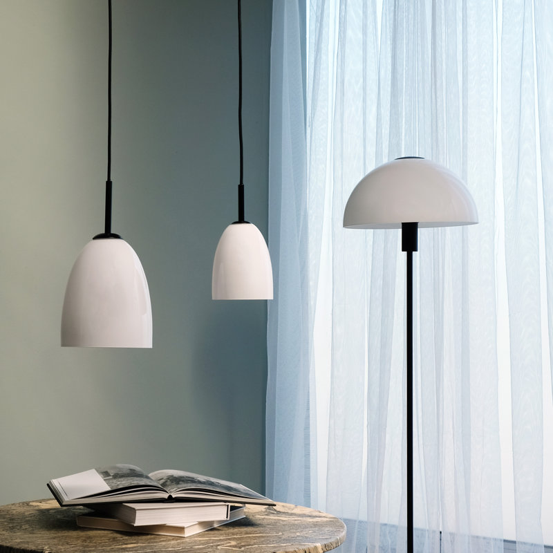 1 - Light Black/White Dome Pendant, 20cm H x 12cm W x 12cm D