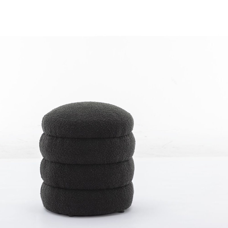 Solid + Manufactured Wood Accent Stool, Black Boucle